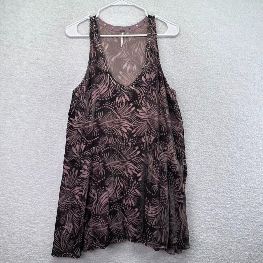 Free People Dress Women Small Ellie Velvet Riveted Studded Mini Brown Pink Lined